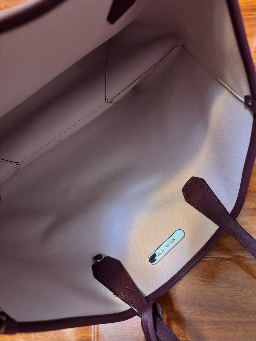 Michael Kors Plum Exterior with Cream Interior Leather Tote
